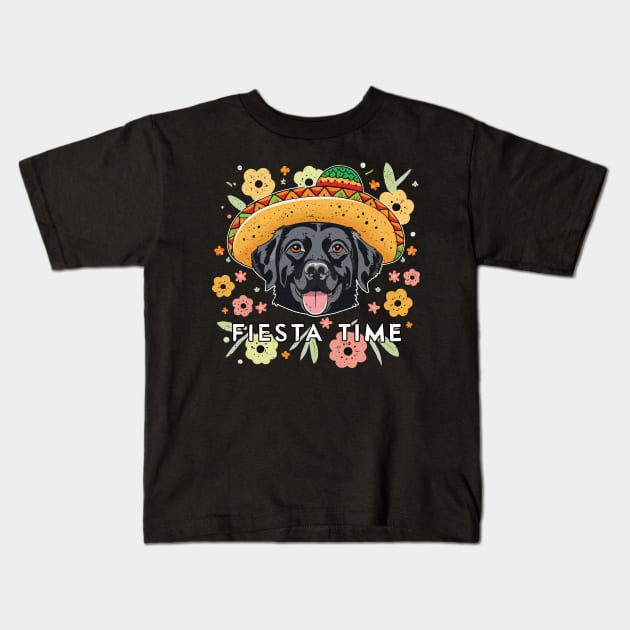 Black Labrador Ready For Fiesta Time Wearing Sombrero Kids T-Shirt by SubtleSplit